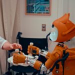 “AI와 함께하는 건강 관리, 내 일상을 바꾸는 똑똑한 습관” Man gives robot bottles on a tray
